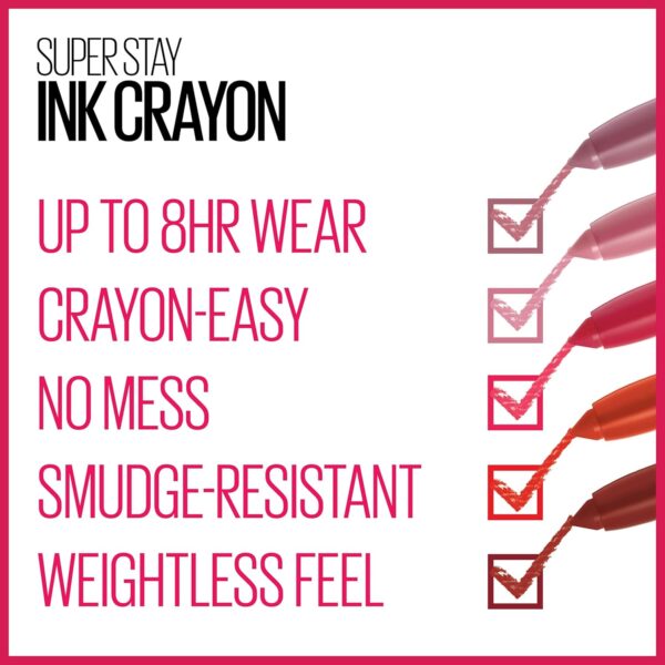 Maybelline Super Stay Ink Crayon Lipstick Makeup, Precision Tip Matte Lip Crayon with Built-in Sharpener, Longwear Up To 8Hrs, On The Grind, Purple Mauve Pink, 1 Count