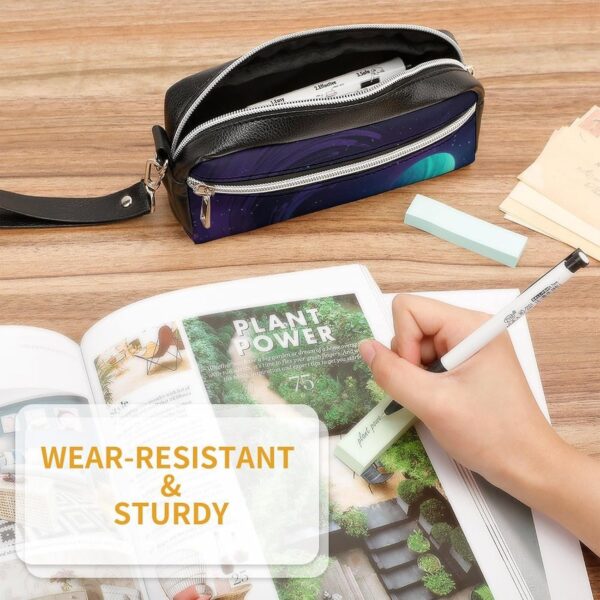 Leather Pencil Cases Cartoon Blue Star Pen Pouch Travel Cosmetic Bag for Purse Portable Makeup Brush Bag Holder Coin Purse for Women Makeup Case Purse Organizer