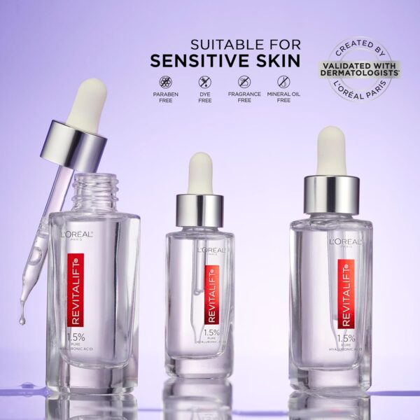 L'Oreal Paris Revitalift 1.5% Pure Hyaluronic Acid Face Serum, Hydrate & Reduce Wrinkles, Fragrance Free 1 oz