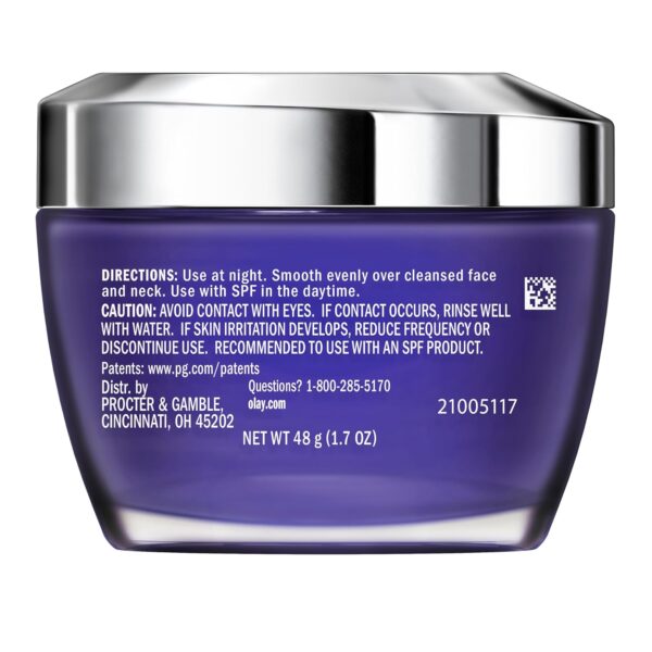 Olay Retinol Face Moisturizer, 24 MAX Anti-Aging Night Cream for Women, Fragrance-Free, Non Greasy - Anti-Wrinkle, Smooth Fine Lines, Tightening, Hydrating Skin Care - Peptides, Glycerin, 1.7 Oz