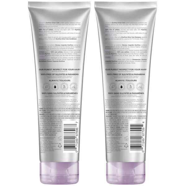 L'Oreal Paris EverPure Silver Care Sulfate Free Shampoo and Conditioner Set, Nourishing Vegan Formula with Peptides for Brightening Gray Hair, 1 Kit
