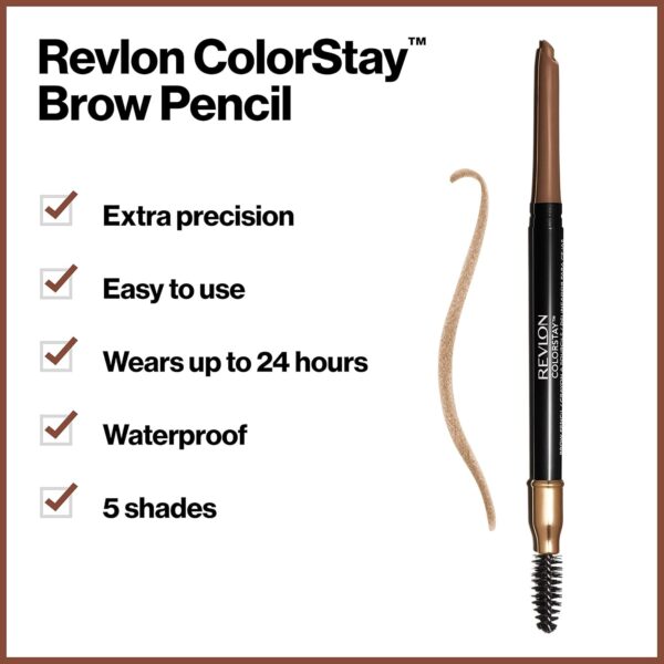 Revlon Eyebrow Pencil, Colorstay Eye Makeup with Eyebrow Spoolie, Waterproof, Longwearing Angled Precision Tip, 210 Soft Brown, 0.01 Oz