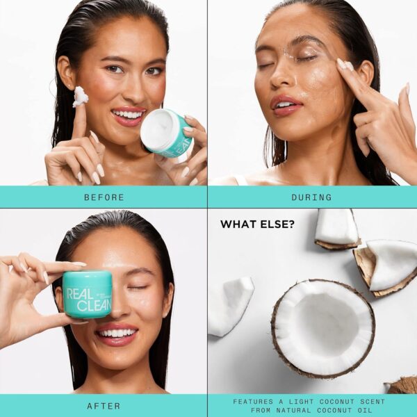 Real Techniques Real Clean Face Erase Makeup Removing Balm, Hydrating Makeup Cleansing Balm, Remove Stubborn Makeup, Hyaluronic Acid Moisturizes & Vitamin A Helps Exfoliate, 2 fl. oz Jar