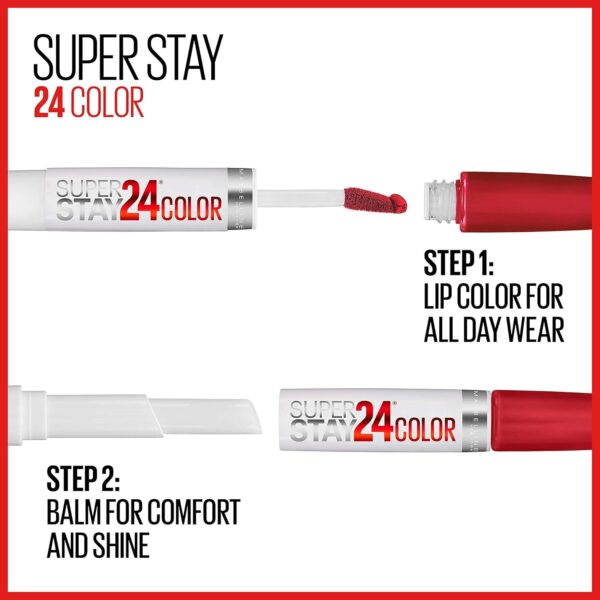 Maybelline Super Stay 24, 2-Step Liquid Lipstick Makeup, Long Lasting Highly Pigmented Color with Moisturizing Balm, Very Cranberry, Ruby Red, 1 Count