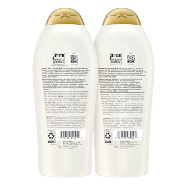 OGX Shampoo and Conditioner Set, Nourishing + Coconut Milk, Sulfate Free Shampoo and Conditioner for Moisturizing & Strengthening Hair Care, 25.4 FL OZ, 2 Pack