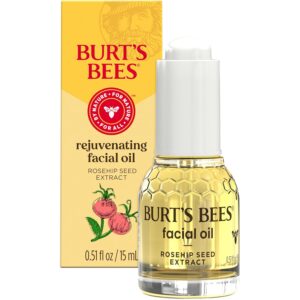 Burt's Bees Gua Sha Face Oil With Rosehip Seed Extract, Reduces Appearance of Fine Lines and Wrinkles, Use with Ice Roller & Facial Tools, Natural Origin Skin Care, 0.51 fl. oz.