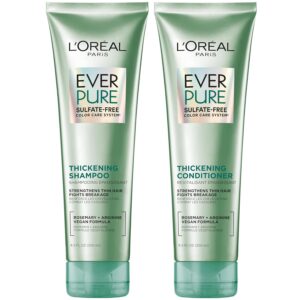 L'Oreal Paris Thickening Sulfate Free Shampoo and Conditioner, Thickens + Strengthens Thin, Fragile Hair, EverPure, 1 Hair Care Kit