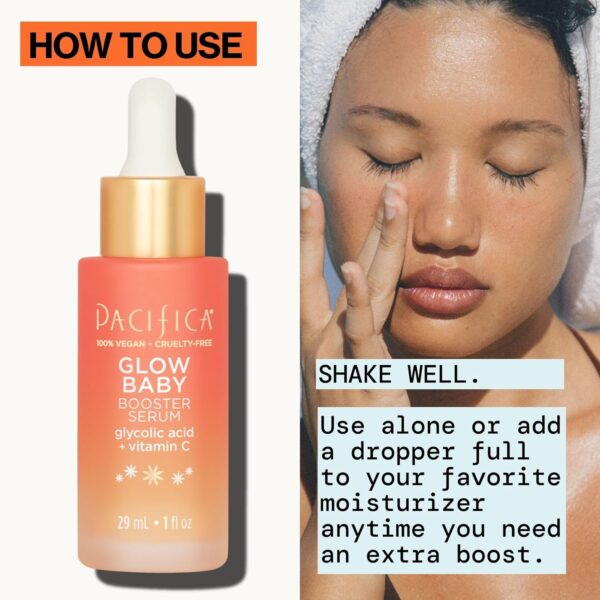 Pacifica Vitamin C Face Serum - Glow Baby Booster Facial Serum - Glycolic Acid Serum For Face - Dark Spot Corrector Anti Aging Brightening - Dermatologist Tested, Fragrance Free, Clean Skin Care Vegan