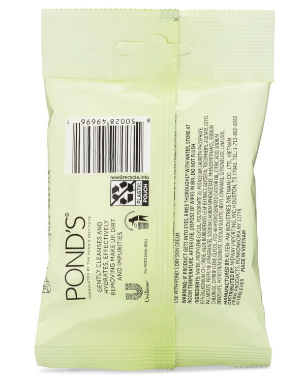 Pond's Purify & Refresh Facial Wipes with Aloe Vera, Makeup Remover, Gently Cleanses and Hydrates, Pre Moistened, 10 Count, 4-Pack (40 Wipes)