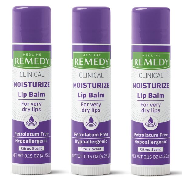 Medline Remedy Clinical Lip Balm, 3 Count, Citrus Scent, Moisturizing, Hydrating, Nourish, Nutrient Rich, Soothing Natural Oils, Revitalize, Comforting, Skin Conditioners, 0.15 oz Stick