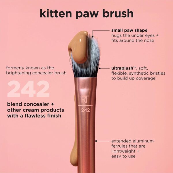Real Techniques Brightening Concealer Makeup Brush, Viral Kitten Paw Brush Conceals Under Eyes, & Imperfections, Cover Dark Circles, For Brightener & Concealer, RT 242 Brush, Cruelty-Free, 1 Count
