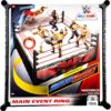Mattel WWE Superstar Ring with Labels - Main Event & RAW, Spring-Loaded Ring Mat & Pro Tension Elastic Rope