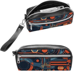 Leather Pencil Cases Complex Patterns Pen Pouch Travel Cosmetic Bag for Purse Portable Makeup Brush Bag Holder Coin Purse for Women Makeup Case Purse Organizer