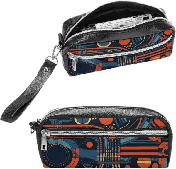 Leather Pencil Cases Complex Patterns Pen Pouch Travel Cosmetic Bag for Purse Portable Makeup Brush Bag Holder Coin Purse for Women Makeup Case Purse Organizer