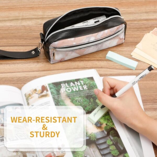 Leather Pencil Cases Rose Gold Marble Pen Pouch Travel Cosmetic Bag for Purse Portable Makeup Brush Bag Holder Coin Purse for Women Makeup Case Purse Organizer