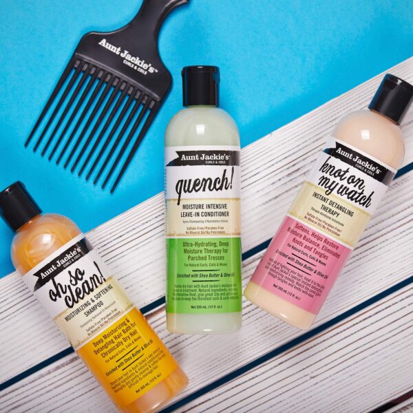 Aunt Jackie's Curls and Coils Quench Moisture Intensive Leave-In Hair Conditioner for Natural Curls, Coils and Waves, Enriched with Shea Butter, 12 oz