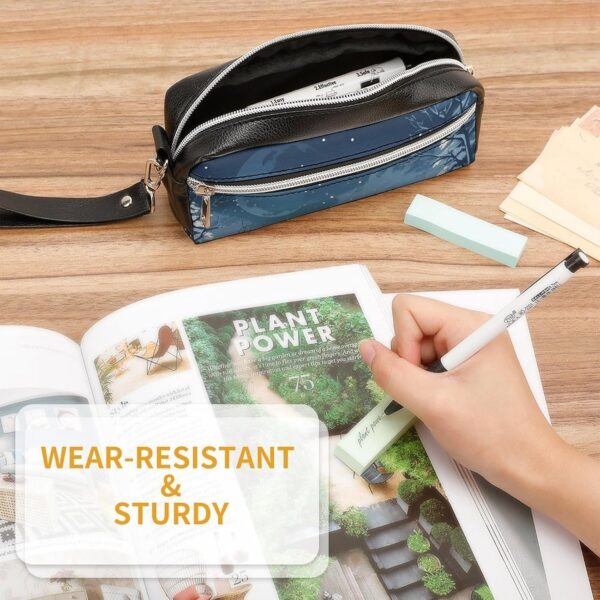 Leather Pencil Cases A Horse And Snow Pen Pouch Travel Cosmetic Bag for Purse Portable Makeup Brush Bag Holder Coin Purse for Women Makeup Case Purse Organizer