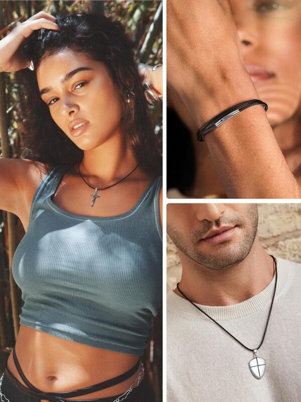 U7 2mm 3mm Black/Brown Leather Cord Necklace with Customizable Stainless Steel/Black Clasp, Men Women Woven Wax Rope Chain for Pendant,Length 16" 18" 20" 22" 24" 26" 28" 30"