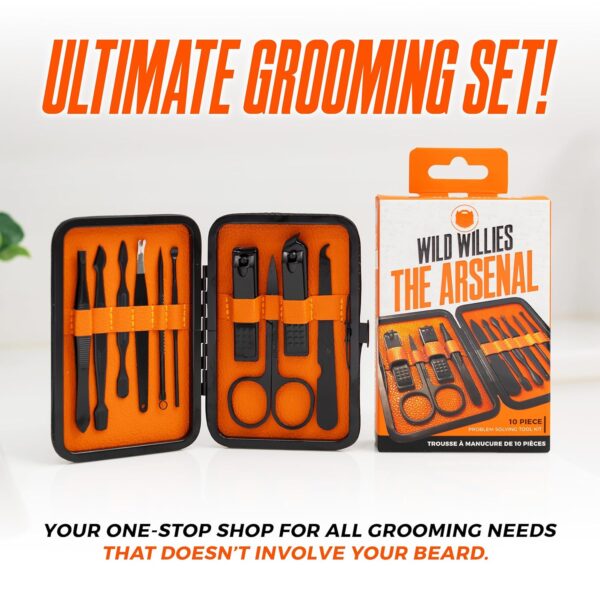 Wild Willies 10-Piece Manicure & Pedicure Kit - Multifunctional Mens Grooming Kit - Includes Nail Clippers, Scissors, Tweezers, Files - Compact Travel Manicure Set for Men & Women - All-in-One Case