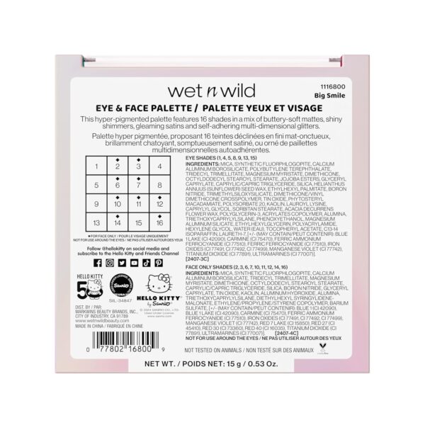 wet n wild Hello Kitty Eye & Face Palette, 2 Bold Richly Pigmented Palettes, Multi-Functional Buildable and Blendable Formula, Cruelty-Free & Vegan - Big Smile