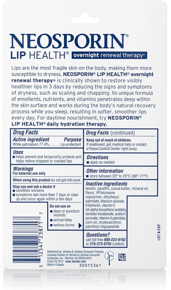 Neosporin Lip Health Overnight Renewal Therapy, 0.27 Oz, Pack of 2