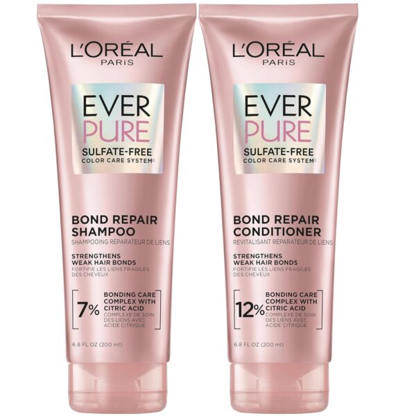 L'Oreal Paris EverPure Sulfate-Free Vegan Hair Care Kit - Shampoo and Conditioner to Strengthen and Repair Hair Bonds (Packaging May Vary)