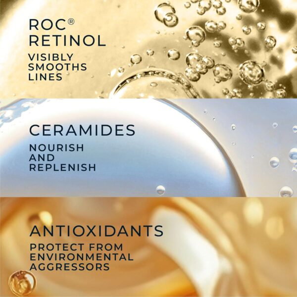 RoC Retinol Correxion Anti-Aging Wrinkle Night Serum, Daily Line Smoothing Skin Care Treatment for Fine Lines, Post-Acne Scars, 30 Individual Capsules, Unscented, 0.35 Fl Oz