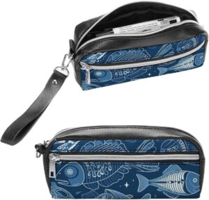 Leather Pencil Cases Fish And Shells Pen Pouch Travel Cosmetic Bag for Purse Portable Makeup Brush Bag Holder Coin Purse for Women Makeup Case Purse Organizer