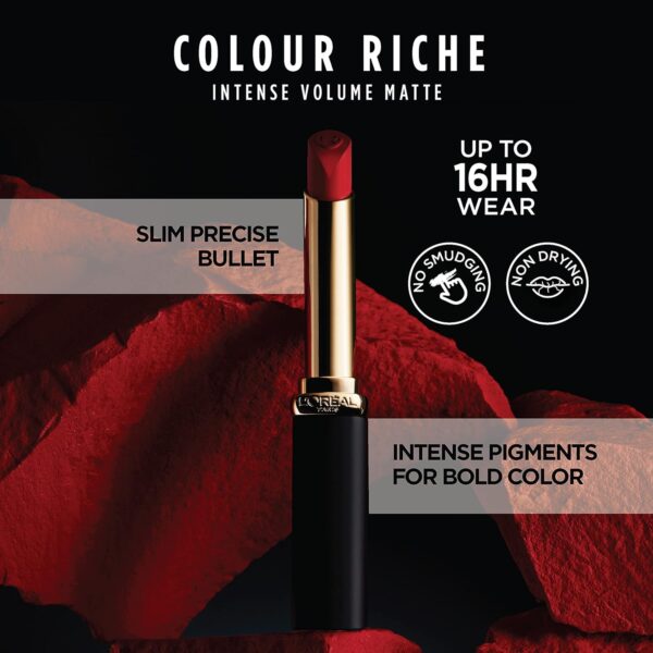 L'Oreal Paris Colour Riche Intense Volume Matte Lipstick, Lip Color Infused with Hyaluronic Acid for up to 16hr All Day Comfort, Le Rosewood Ambition, 0.06 Oz
