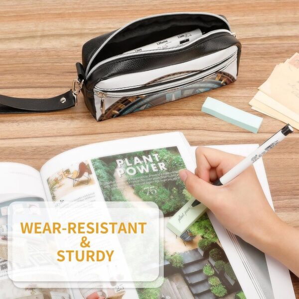 Leather Pencil Cases Brown Round Pen Pouch Travel Cosmetic Bag for Purse Portable Makeup Brush Bag Holder Coin Purse for Women Makeup Case Organizer