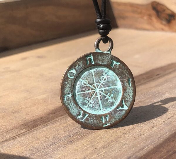Greek Compass Men Necklace - Ancient Jewelry, Good Luck and Fortune, Guidance and Progression, Mens Gifts, Women Gift to Husband, Workers and Travelers, Best Friend Present, Patina Medallion (Patina)