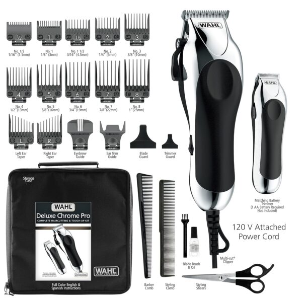 Wahl Clipper USA Deluxe Corded Chrome Pro, Complete Hair and Trimming Kit, Includes Corded Clipper, Cordless Battery Trimmer, and Styling Shears, for a Cut Every Time - Model 79524-5201M