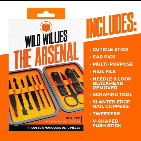 Wild Willies 10-Piece Manicure & Pedicure Kit - Multifunctional Mens Grooming Kit - Includes Nail Clippers, Scissors, Tweezers, Files - Compact Travel Manicure Set for Men & Women - All-in-One Case