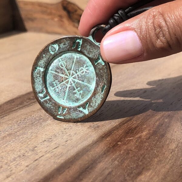 Greek Compass Men Necklace - Ancient Jewelry, Good Luck and Fortune, Guidance and Progression, Mens Gifts, Women Gift to Husband, Workers and Travelers, Best Friend Present, Patina Medallion (Patina)
