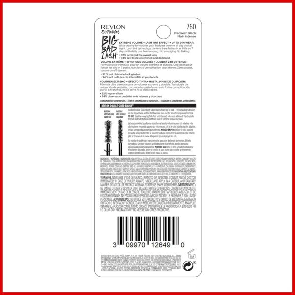 Revlon Mascara, So Fierce Big Bad Lash Eye Makeup, Volumizing, Lasts up to 24 Hours, No Clump, Smudge-Proof, Flake-Free, 760 Blackest Black, 0.34 fl oz