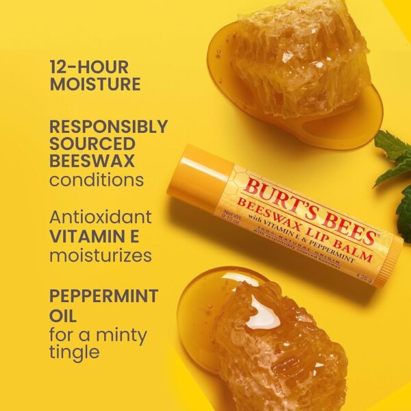 Burt's Bees Beeswax Lip Balm, Lip Moisturizer With Responsibly Sourced Beeswax, Tint-Free, Natural Conditioning Lip Treatment, 4 Tubes, 0.15 oz.