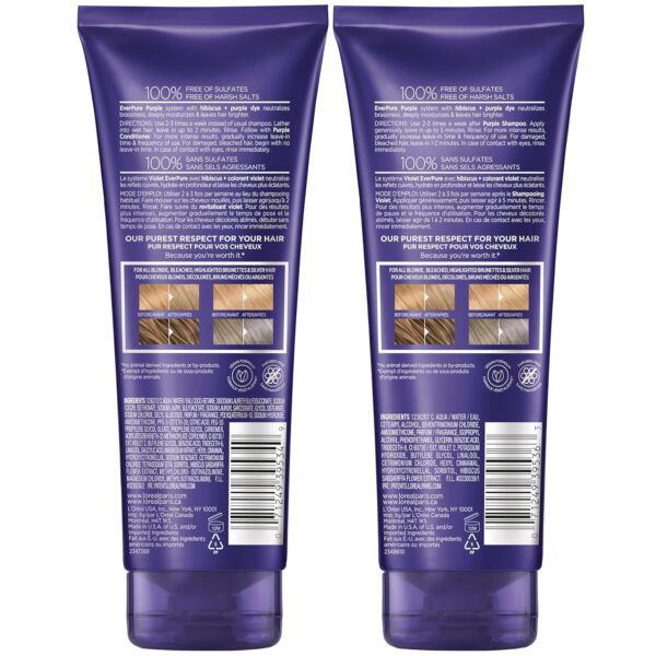 L’Oreal Paris EverPure Sulfate Free Brass Toning Purple Shampoo and Conditioner Set for Blonde, Bleached, Silver, or Brown Highlighted Hair, 1 Kit