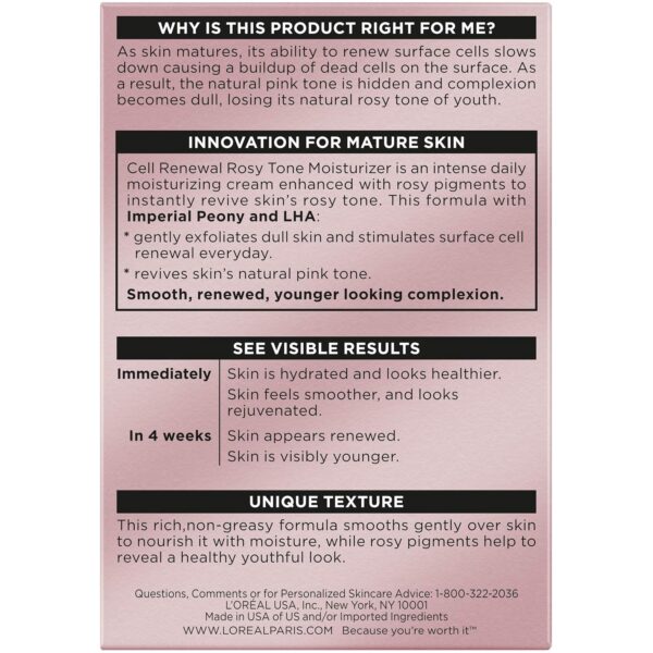 L'Oreal Paris Age Perfect Rosy Tone Anti-Sagging Face Moisturizer, Renew & Revive Healthy Tone, 1.7 oz (Packaging May Vary)