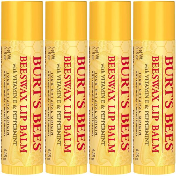 Burt's Bees Beeswax Lip Balm, Lip Moisturizer With Responsibly Sourced Beeswax, Tint-Free, Natural Conditioning Lip Treatment, 4 Tubes, 0.15 oz.