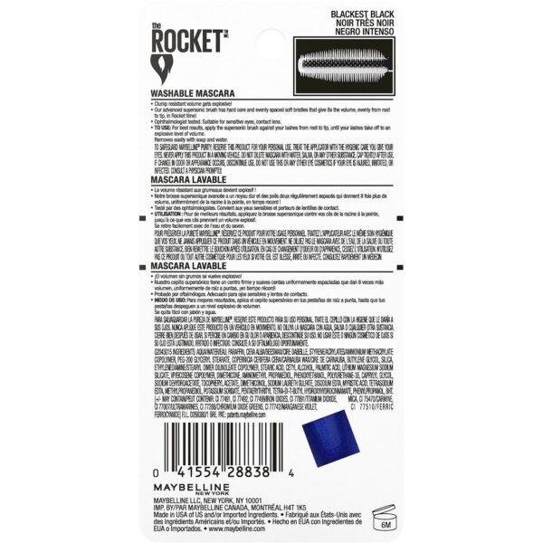 Maybelline Volum' Express The Rocket Volumizing Washable Mascara, Blackest Black, 1 Count