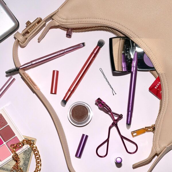 Real Techniques Double Time Brush + Lash 4 Piece Set, Dual-Ended Eye Makeup Brushes For Eyeshadow & Brows, Travel-Friendly Brush Caps For Storage, Eyelash Curler Included, Cruelty-Free