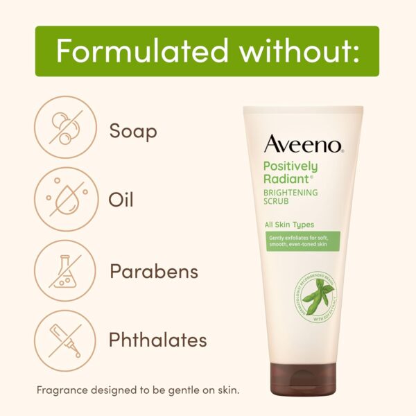 Aveeno Positively Radiant Skin Brightening Exfoliating Daily Facial Scrub, Moisture-Rich Soy Extract, helps improve skin tone & texture, Oil-& Soap-Free, Hypoallergenic, 7 oz