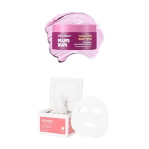 TONYMOLY Plum Bum Self-Heating Body Sculpting Mask, Firming & Smoothing for Soft, Even-Toned Skin + Wonder Ceramide Mochi Collection Daily Face Mask Sheet, Hypoallergenic Korean Skincare, 30 Sheets