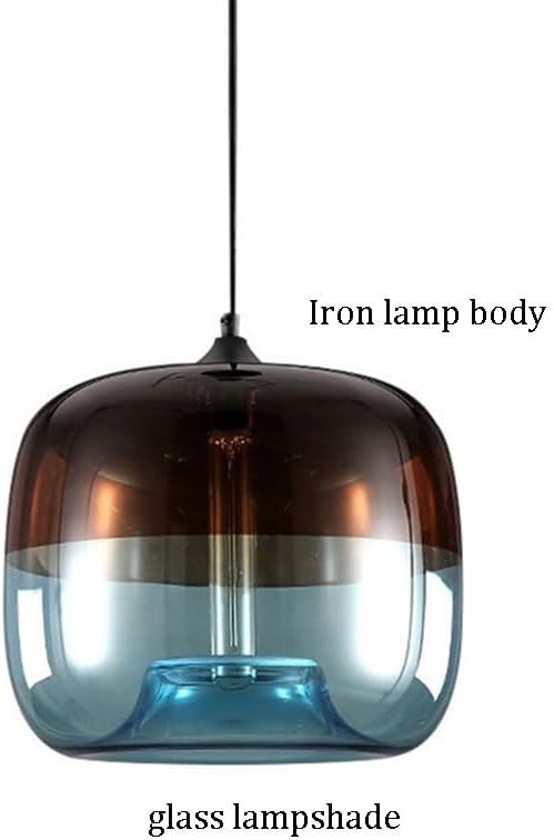 Vintage Glass Iron Art Pendant Light Simple Restaurant Hanging Light with E26/E27 Base Warm Light Hanging Lamp for Living Room(Blue)