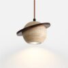 Natural Stone Spherical Chandelier Wood Mid Century Vintage Farmhouse Pendant Light Antique Rustic Hanging Lamp Ceiling Light Fixture for Bedroom Kitchen Island Dining Room Living Room G9 Base
