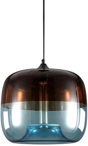 Vintage Glass Iron Art Pendant Light Simple Restaurant Hanging Light with E26/E27 Base Warm Light Hanging Lamp for Living Room(Blue)