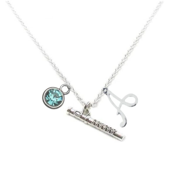 Flute Necklace, Personalized Flute Charm Necklace with Birthstone & Letter Charm, Music Pendant Necklace, Flute Jewelry for Women, Teens, Youth