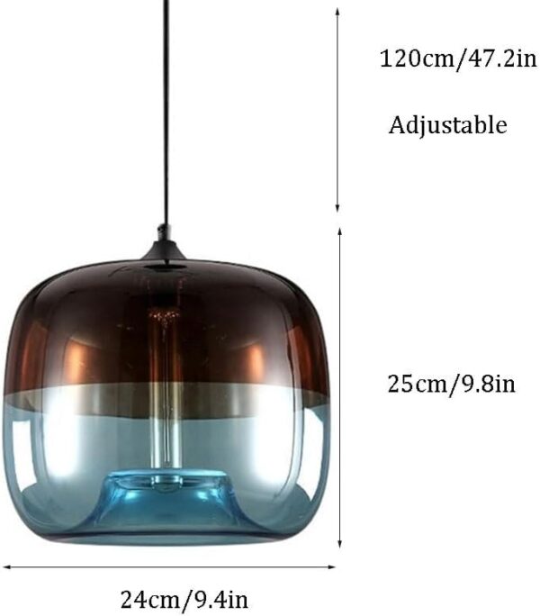 Vintage Glass Iron Art Pendant Light Simple Restaurant Hanging Light with E26/E27 Base Warm Light Hanging Lamp for Living Room(Blue)