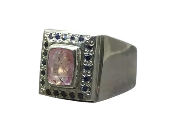 Rose Quartz Signet Mens Ring, Natural Rose Quartz & Blue Zircon April Birthstone, Heavy Men Ring, 925 Sterling Silver, Mans Ring, Father's day, Mans Wedding Ring, Birthday, Statement Ring