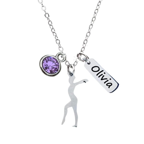 Personalized Gymnastics Necklace with Name Engraved & Birthstone Charm, Custom Gymnastics Jewelry - Gymnast Necklace For Gymnast